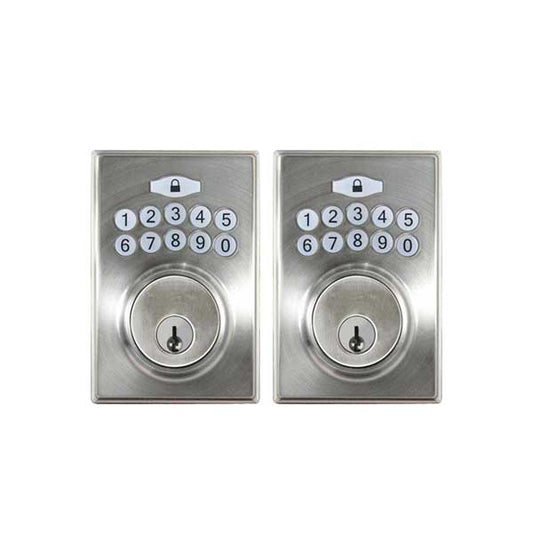 2 x Electronic Keypad Keyed Deadbolt - Grade 3 - Satin Stainless Steel - (KW1) (2 for 1) - UHS Hardware