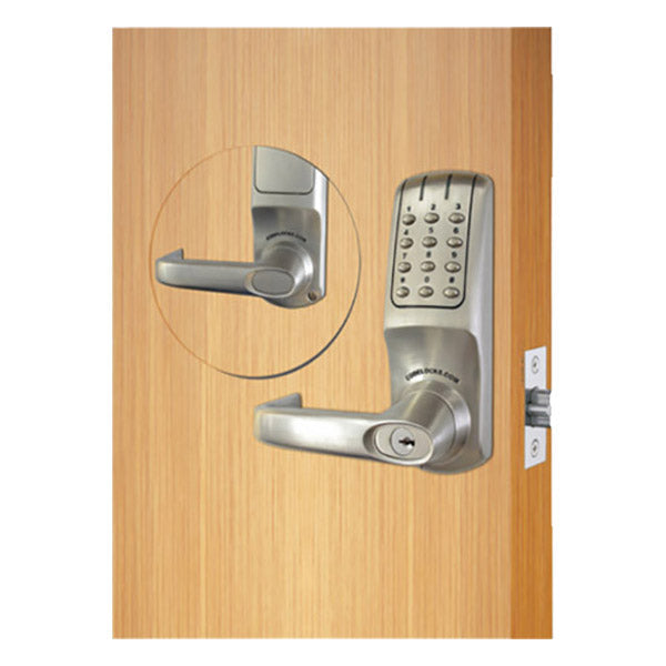 Code Locks - CL5210 - Electronic Door Lock - 2 3/4" Backset - Tubular Latchbolt - Brushed Steel - Optional Cylinder Prep - Fire Rated - Grade 2 - UHS Hardware
