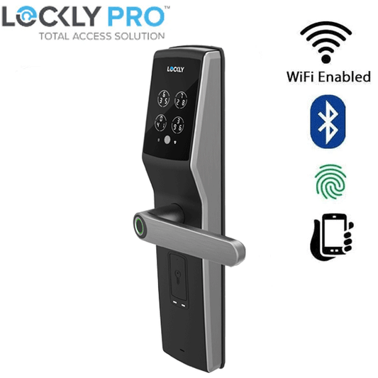 Lockly - PGD829AFSG - Secure Lux - Mortise Smart Lock - Fingerprint Reader - RFID Card - Bluetooth App Controlled - Space Grey