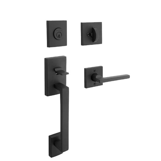 Baldwin Reserve - La Jolla Contemporary Lever Handle Set - Single Cylinder - Contemporary Square Rose - 190 - Satin Black - Grade 2 - LH