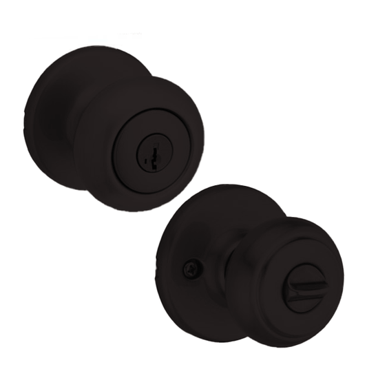Kwikset - 400CV - Cove Knob Set - Round Rose - Satin Black - Entrance - SmartKey Technology - Grade 3