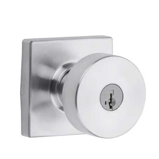 Kwikset - 740PSK - Pismo Knob - Square Rose - Entrance - 26D - Satin Chrome - SmartKey Technology - Grade 3 - UHS Hardware