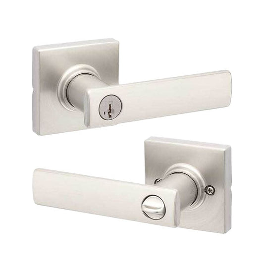 Kwikset - 405BRNL - Breton Lever - Square Rose - 15 - Satin Nickel - Entrance - Keyed Entry - Smart Key