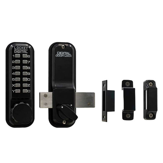 Lockey - 2200 - Narrow-Stile Mechanical Keypad Deadbolt Lock - Surface Mount - w/ Key Override - Keyed Alike - Jet Black