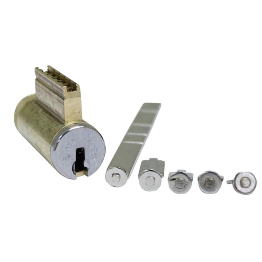 Close-up of Medeco 20009S4T-26-DLT high-security cylinder in satin chrome finish