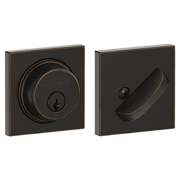 Schlage - B60 - Single Cylinder Deadbolt Lock - Collins Rose - 5-Pin - KD - Antique Bronze - Grade 1