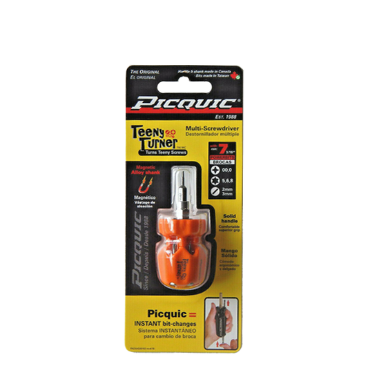 PICQUIC - Teeny Turner - Multi Bit Screwdriver - P 00,0 / T5,6,8 / S 2mm, 3mm (3/16" hex bits) - UHS Hardware