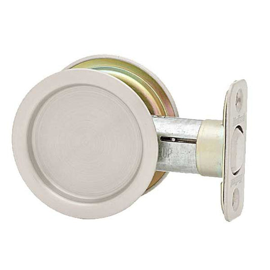 Kwikset - 93340 - Round Pocket Door Lock - Passage - 15 - Satin Nickel - UHS Hardware
