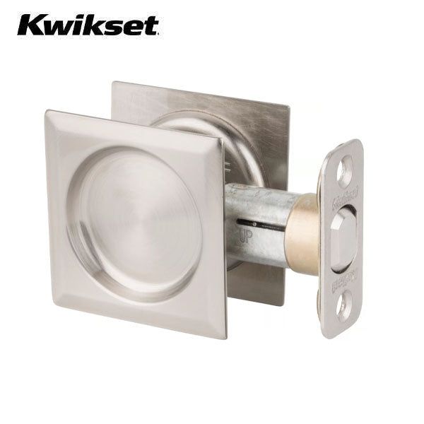 Kwikset - 93340 - Square Pocket Door Lock - Passage - 15 - Satin Nickel - UHS Hardware