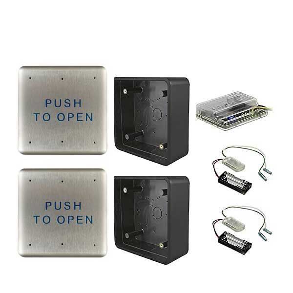 Ditec - W6-133 - Wireless Push Button Activation Kit - 2- 4.5" push plates 2 - mounting boxes 2 - transmitters & 1 receiver - UHS Hardware