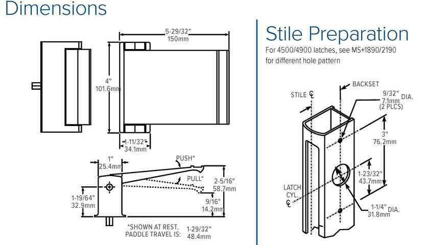 Adams Rite - 4590 - Deadlatch Paddle Handle - Push to Left - 1-3/4" Door - Aluminum Anodized - for 4300/4500/4900 Deadlatches - UHS Hardware