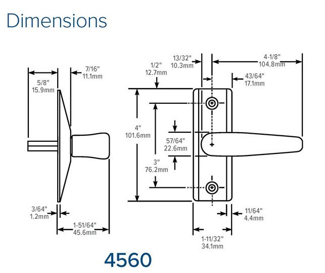 Adams Rite - 4560 - Deadlatch Handle - RH or RHR - Aluminum - for 4300/4500/4900 Deadlatches - UHS Hardware