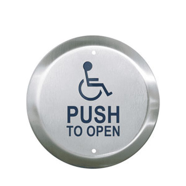 Camden CM-60/4 - Round Push Plate Switch - w/ Push to Open Sign - 6" - UHS Hardware