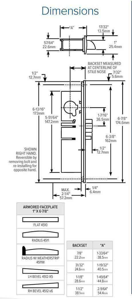 Adams Rite - 4510 - Standard Duty Deadlatch - 1-1/8" Backset - LH /RHR - Mortised 2-5/8" - FLT/ST - Flat Faceplate - Aluminum - Metal Door - UHS Hardware