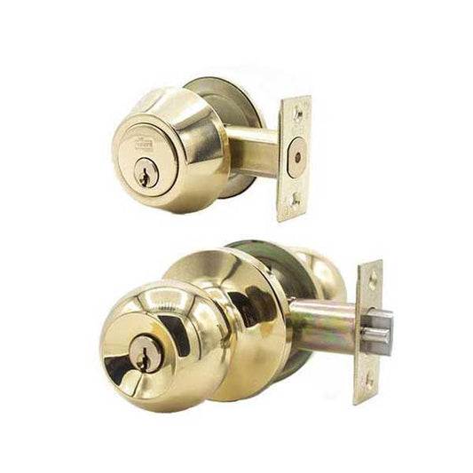 Premium Combo Lockset - Polished Brass - Entrance - Grade 3 - KW1 - UHS Hardware