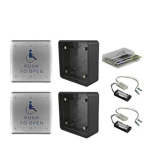 Ditec - W6-138 - Wireless Push Button Activation Kit - 2- 4.5" push plates 2 - mounting boxes 2 - transmitters & 1 receiver - UHS Hardware