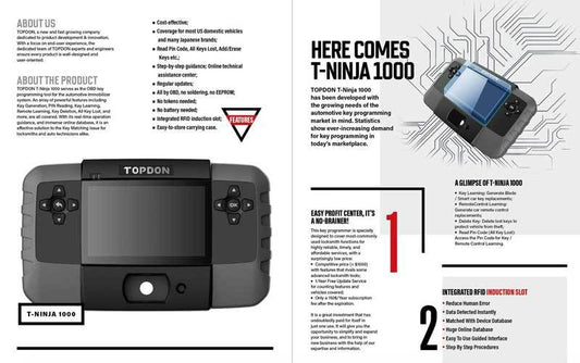 TOPDON - T-Ninja 1000 - OBD Automotive Key Programmer - FREE CDJ Cable + 5 Smart Keys - UHS Hardware