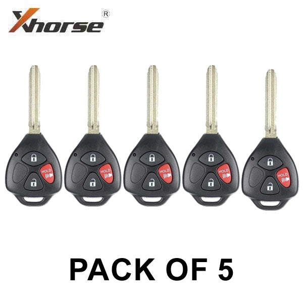 5 x Xhorse - Toyota Style / 3-Button Universal Remote Head Key for VVDI Key Tools (Wired) (Pack of 5)