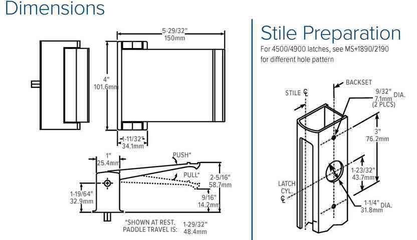 Adams Rite - 4590 - Deadlatch Paddle Handle - Push to Right - 1-3/4" Door - Aluminum Anodized - for 4300/4500/4900 Deadlatches - UHS Hardware