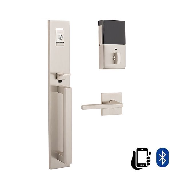 Baldwin Estate Evolved - 85392.BRENT - Minneapolis Escutcheon Full Handleset - Singl Cyl - Bluetooth - 150 - Satin Nickel - Grade 2 - RH - UHS Hardware