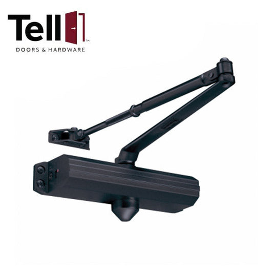 TELL - 600 Series - Heavy Duty Commercial Door Closer - Parallel Arm Bracket - Adjustable 1-4 - No Cover - Backcheck - Matte Black