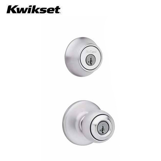Kwikset - 690T - Tylo Combo Set - Single Deadbolt & Knob - Round Rose - 26D - Satin Chrome - SmartKey Technology - Grade 3 - UHS Hardware