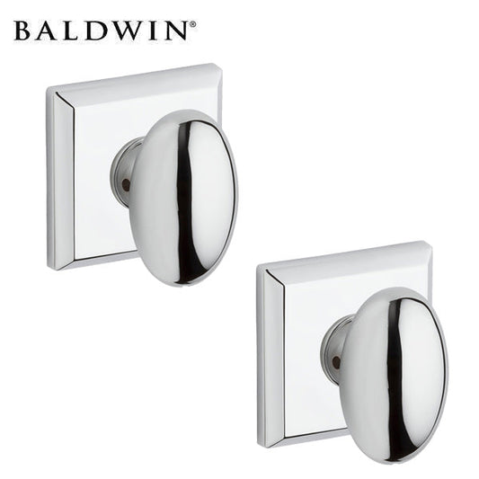 Baldwin - Ellipse Knob Set - Square Rose - Polished Chrome - Passage / Privacy - Grade 2