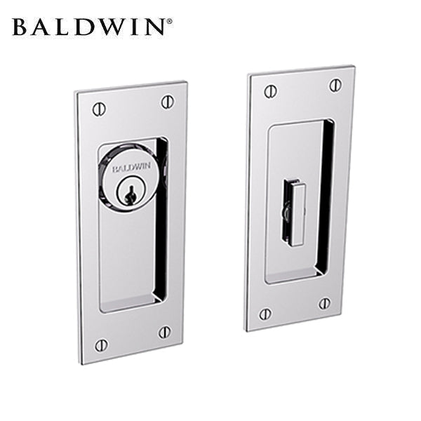 Baldwin Estate - PD006 - Small Santa Monica Pocket Door - Single Cylinder - Polished Chrome - Entrance - Grade 2 - UHS Hardware