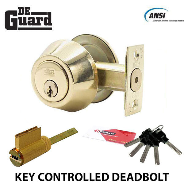 Premium Single Sided Deadbolt - w/ Key Controlled KIK Cylinder - 06 Keyway - UL Listed - US3 - Polished Brass - SC1 - UHS Hardware