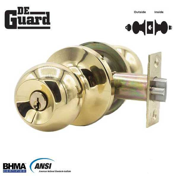 Premium Knobset - Polished Brass - Entrance - Grade 3 - ( SC1 / KW1 ) - UHS Hardware