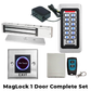 Complete Door Kit - Single Door Maglock 1200 lb w/ Stand Alone Keypad Controller - Wireless Remote Control Switch Kit - 12VDC Transformer & Contactless Door Exit Button - UHS Hardware
