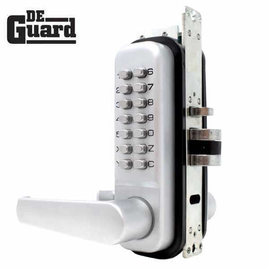 DeGuard - Premium Narrow-Stile - Mechanical Keypad Keyless Lever Set - 1-1/8" Backset - Satin Chrome