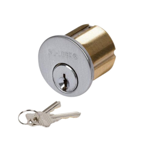 Q LOCK Mortise Cylinder 1-1/8" 32D Silver SC1 Keyway - Close-Up Detail