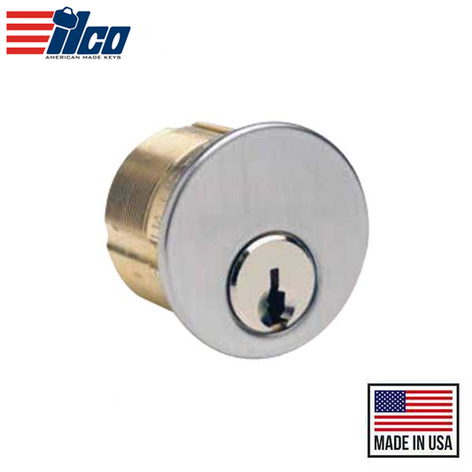Ilco - 7185 - Mortise Cylinder - 5 Pin - 1-1/8" - Yale 8 Keyway - 863G Cam - KA2 - 26D - Satin Chrome - Grade 1