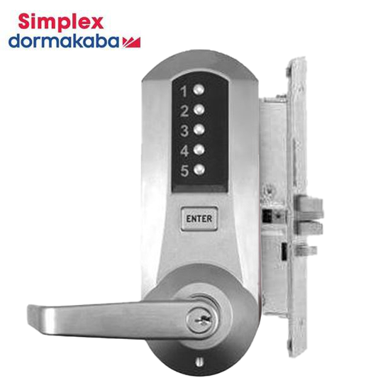 Simplex - 5066XS - Mechanical Pushbutton Mortise Lever Lock - Schlage C - KIL - Winston Lever - 2¾" Backset - Satin Chrome - Grade 1