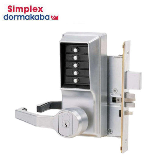 Simplex - R8146R - Mechanical Pushbutton Mortise Lever Set - Combination/Passage/Lockout - LFIC Prep - Less Core - Satin Chrome - RH
