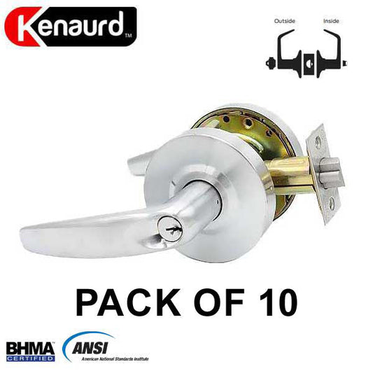 10 x Commercial Lever Set Handle - Contemporary Design - 2-3/4” Standard Backset - Satin Chrome - Entrance - Grade 2 (Pack of 10) - UHS Hardware