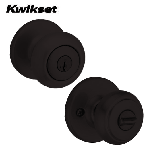 Kwikset - 400CV - Cove Knob Set - Round Rose - Satin Black - Entrance - SmartKey Technology - Grade 3
