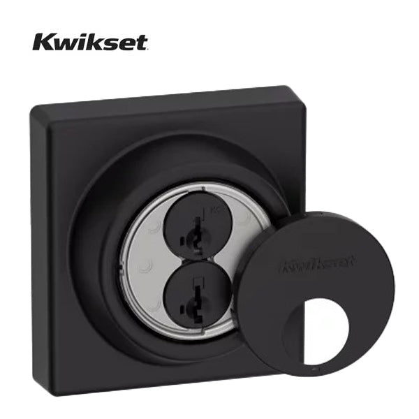 Kwikset - 816 - Key Control Contemporary Deadbolt - Single Cylinder - Square Rose - 514 - Matte Black - SmartKey Technology - Grade 2