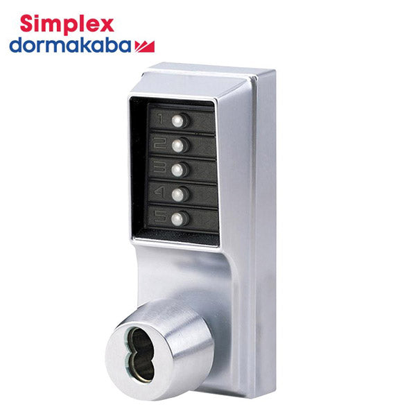 Simplex - 1041B - Mechanical Pushbutton Cylindrical Knob Lock - Combination Entry - SFIC Prep - 2¾" Backset - Satin Chrome - Grade 1 - UHS Hardware