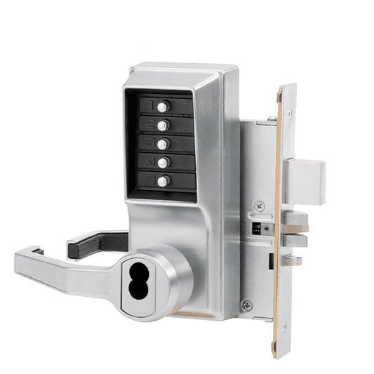Simplex - LR8148 - Mechanical Pushbutton Mortise Lever Set with Deadbolt - Combination/Passage/Lockout - SFIC - 2¾" Backset - Satin Chrome - LHR - UHS Hardware