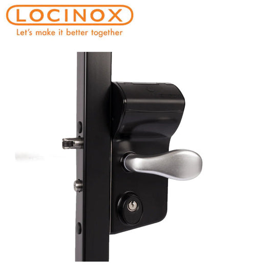 Locinox - VINCI - Surface Mounted Mechanical Code Lock For Gates - For Square Profiles 1 1/2" to 2 1/2" - 9005 with 3006C - Aluminum Handle Pair & Cylinder