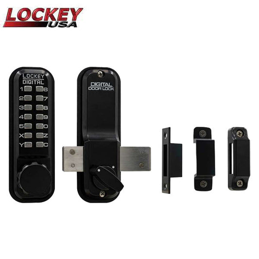 Lockey - 2200 - Narrow-Stile Mechanical Keypad Deadbolt Lock - Surface Mount - w/ Key Override - Keyed Alike - Jet Black