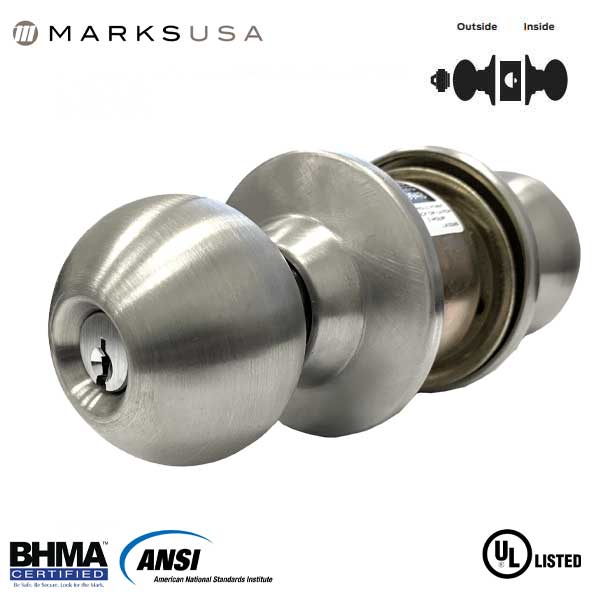 Marks USA - 210F-D1 - 10 LINE Commercial Knobset - 2 3/4" Backset - 32D - Satin Stainless Steel - Storeroom - 2" Doors  - Grade 2 - UHS Hardware
