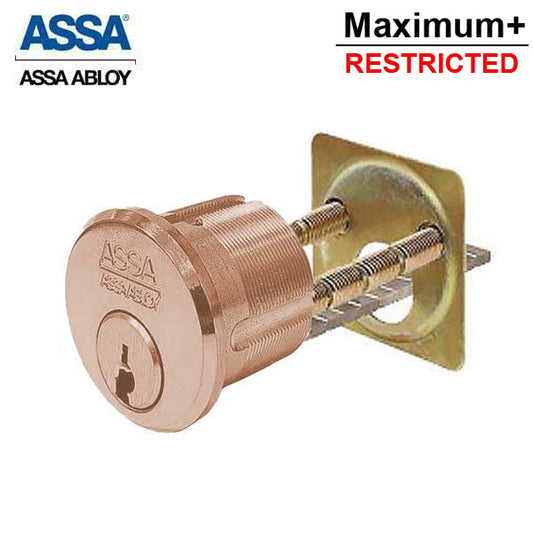 ASSA - MAX+ / Maximum + Security Restricted Mortise Cylinder - 1-1/8" - KA - Horizontal Tailpiece - Satin Bronze - UHS Hardware