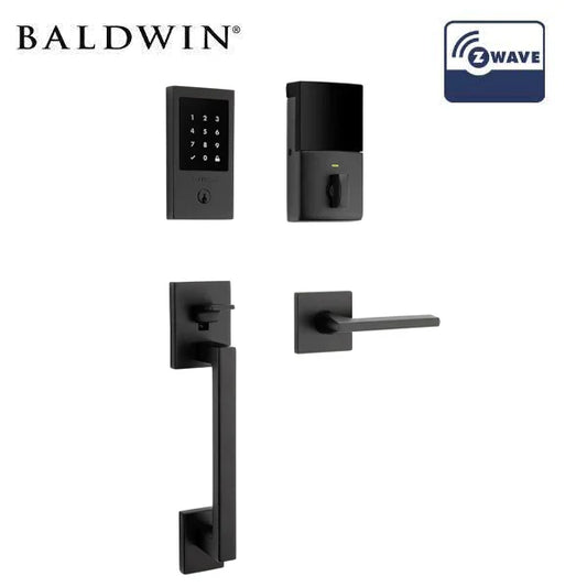 Baldwin Estate - 85390.190.ACRH - Minneapolis Sectional Entry Handleset w/ 8225.190.ZW Z-Wave Smart Electronic Deadbolt - 190 - Satin Black - Grade 2 - RH - UHS Hardware