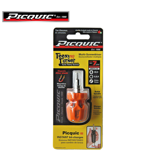 PICQUIC - Teeny Turner - Multi Bit Screwdriver - P 00,0 / T5,6,8 / S 2mm, 3mm (3/16" hex bits) - UHS Hardware