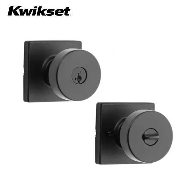 Kwikset - 740PSK - Pismo Knob  - Square Rose - Entrance - 514 - Matte Black - SmartKey Technology - Grade 3 - UHS Hardware