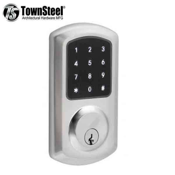 TownSteel - e-Smart 4000 - Electronic Push Button Deadbolt - Key Override - Satin Chrome - Grade 2 - UHS Hardware