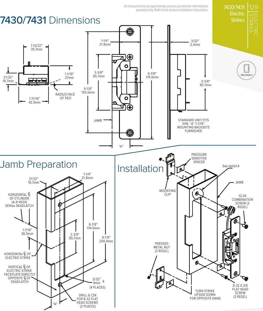 Adams Rite - 7430 - Electric Strike for Adams Rite or Deadlatches or Cylindrical Locks - 1/2" to 5/8" Latchbolt  - Anodized Aluminum - Fail Safe/Fail Secure - 1-1/4" x 6-7/8" - Flat Radius Plate - 12/24 VDC - UHS Hardware